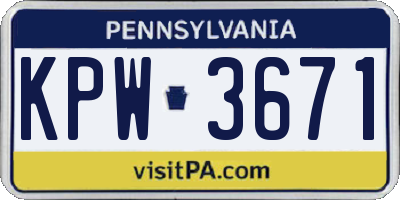 PA license plate KPW3671