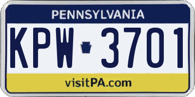 PA license plate KPW3701