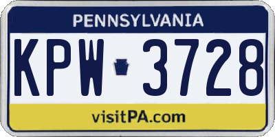 PA license plate KPW3728