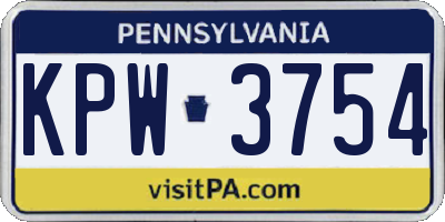 PA license plate KPW3754