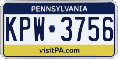 PA license plate KPW3756