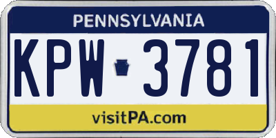 PA license plate KPW3781