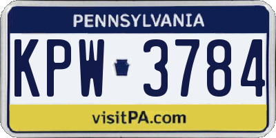 PA license plate KPW3784