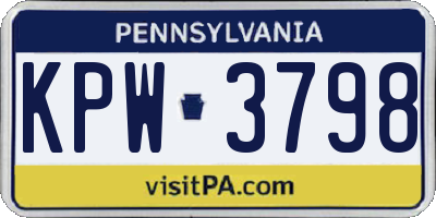 PA license plate KPW3798
