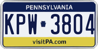 PA license plate KPW3804