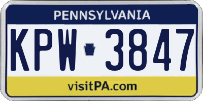 PA license plate KPW3847