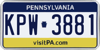 PA license plate KPW3881