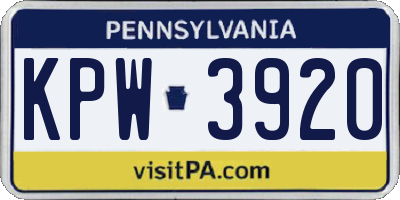 PA license plate KPW3920