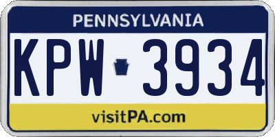 PA license plate KPW3934