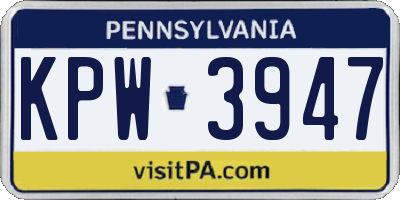 PA license plate KPW3947