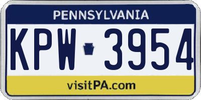 PA license plate KPW3954
