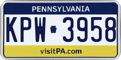 PA license plate KPW3958