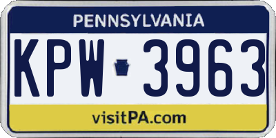 PA license plate KPW3963