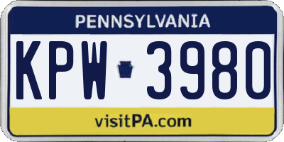 PA license plate KPW3980
