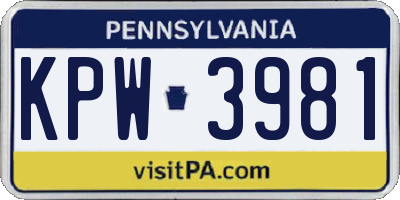 PA license plate KPW3981