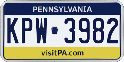 PA license plate KPW3982