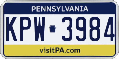 PA license plate KPW3984