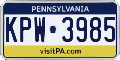 PA license plate KPW3985