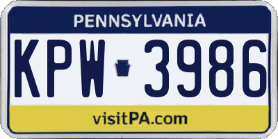 PA license plate KPW3986