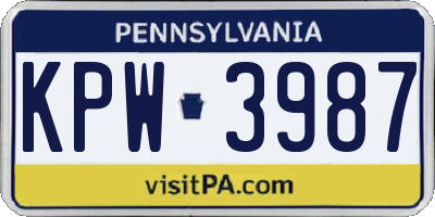 PA license plate KPW3987