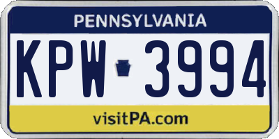 PA license plate KPW3994