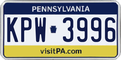 PA license plate KPW3996
