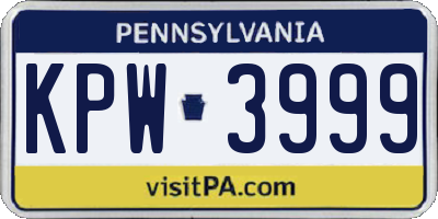PA license plate KPW3999