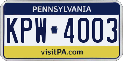 PA license plate KPW4003