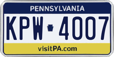 PA license plate KPW4007