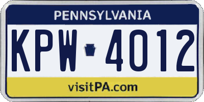 PA license plate KPW4012
