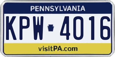 PA license plate KPW4016