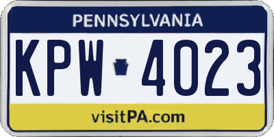 PA license plate KPW4023