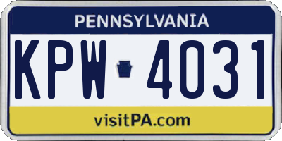 PA license plate KPW4031