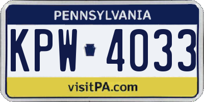 PA license plate KPW4033