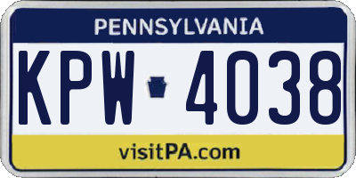 PA license plate KPW4038