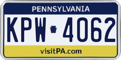 PA license plate KPW4062