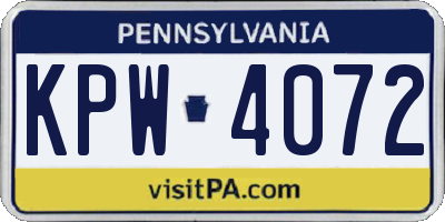 PA license plate KPW4072