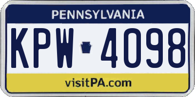 PA license plate KPW4098