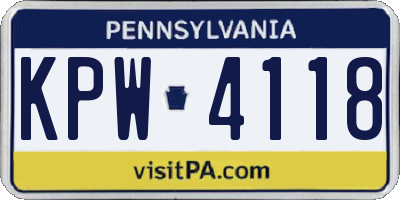 PA license plate KPW4118