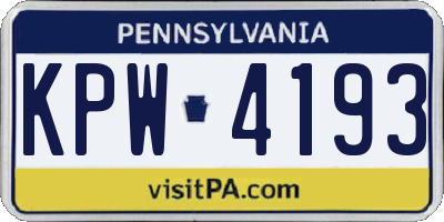 PA license plate KPW4193