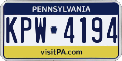 PA license plate KPW4194