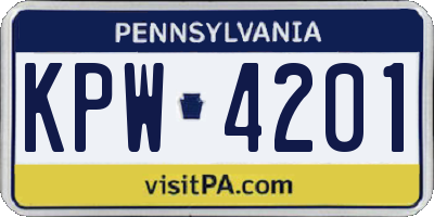 PA license plate KPW4201