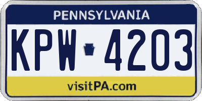 PA license plate KPW4203