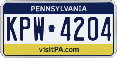 PA license plate KPW4204
