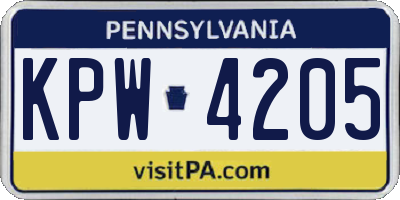 PA license plate KPW4205