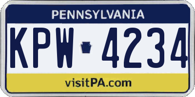 PA license plate KPW4234