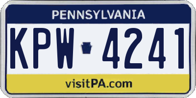 PA license plate KPW4241