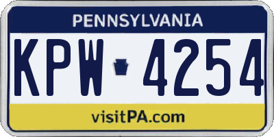 PA license plate KPW4254