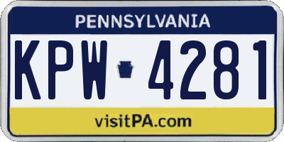 PA license plate KPW4281
