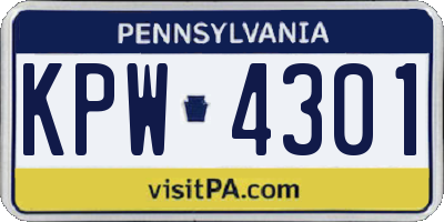 PA license plate KPW4301